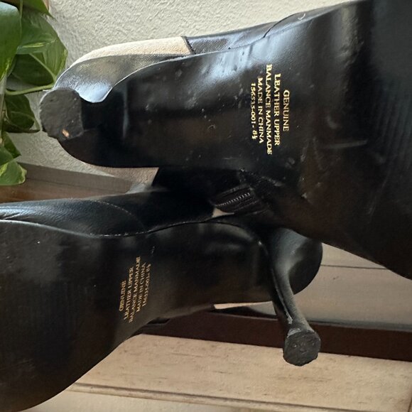 Vintage Black Leather White/Cream Suede w/Lace Detail Stiletto Boots - Picture 9 of 16